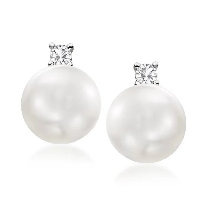 14K Freshwater Pearl and Lab Grown Diamond Stud Earrings