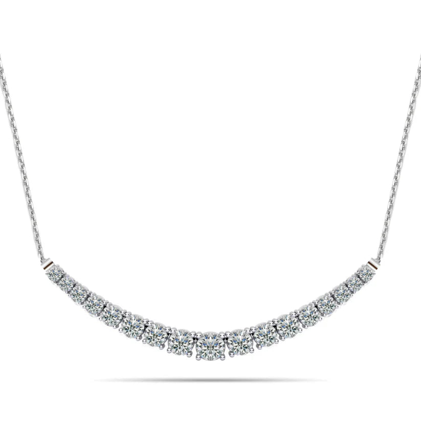 14K 17 Stone Lab Grown Diamond Graduated Tennis Bar Necklace