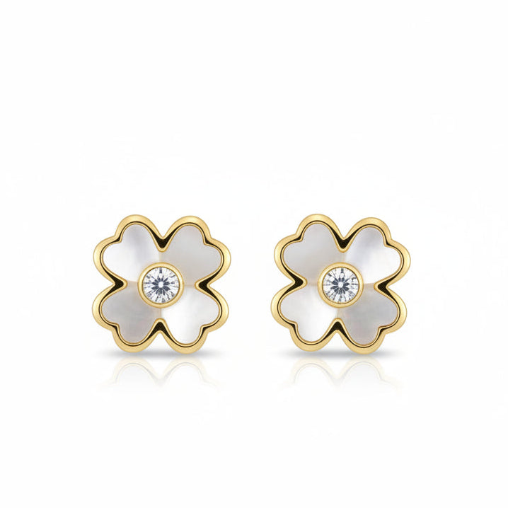 14k Gold Mother of Pearl Flower Earrings