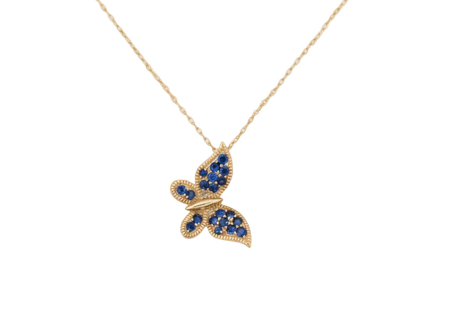 10k Gold Butterfly Necklace with Sapphires