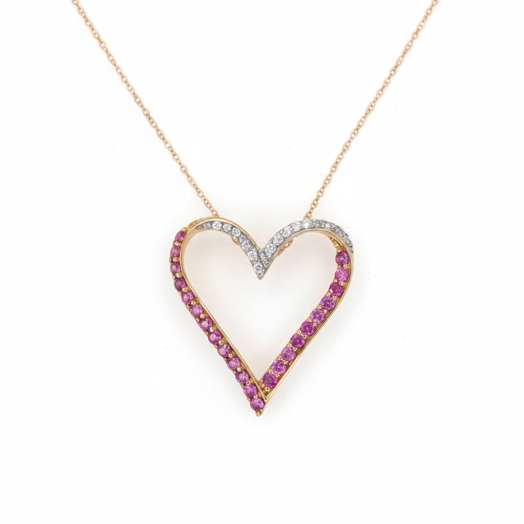 14k Gold Heart Necklace with Pink Sapphires