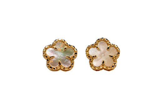 14K Gold Mother of Pearl Clover Earrings