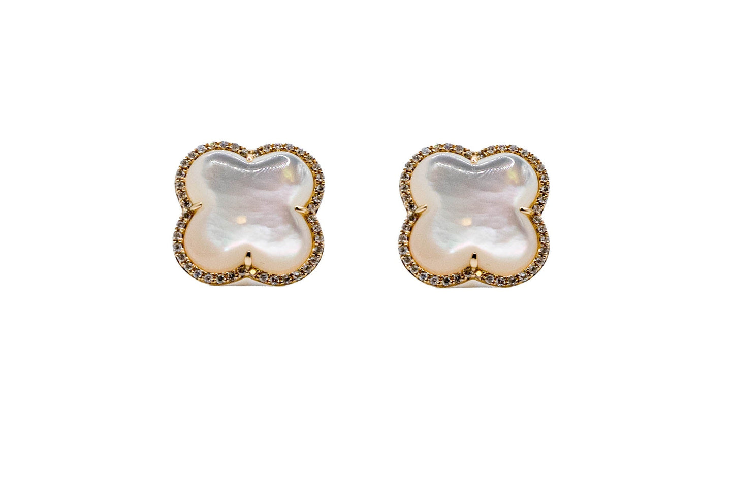 14k Gold Mother of Pearl Clover Diamond Earrings