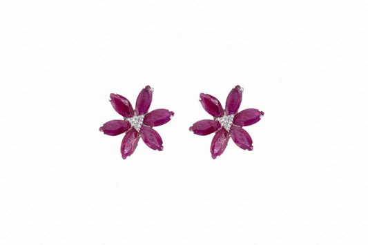 14k Gold Ruby Flower Earrings
