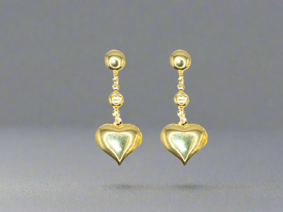 14K Gold Heart Drop Earrings