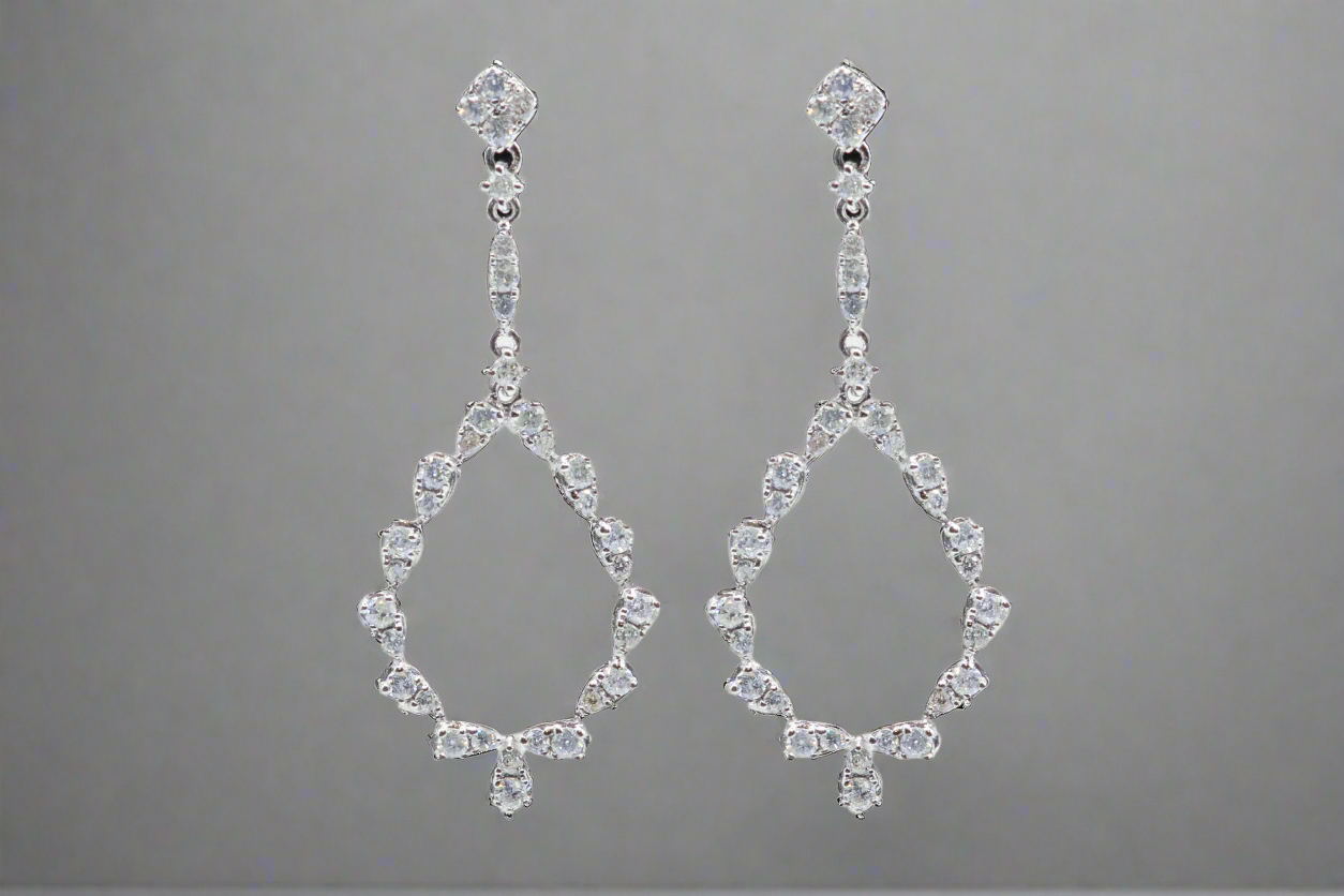 14k Hanging Teardrop Diamond Earrings