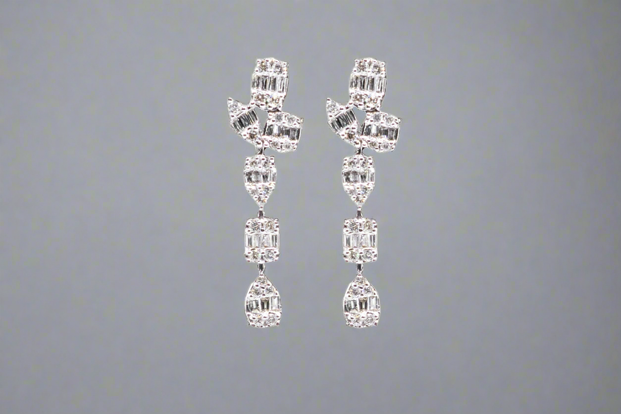 14k Hanging Diamond Shapes Earrings