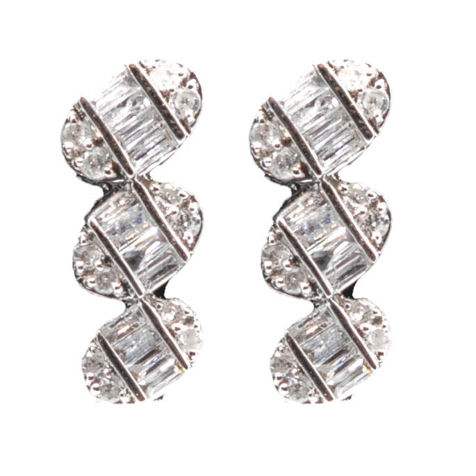 14k Three Oval Diamond Earrings