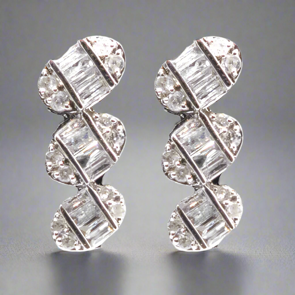 14k Three Oval Diamond Earrings