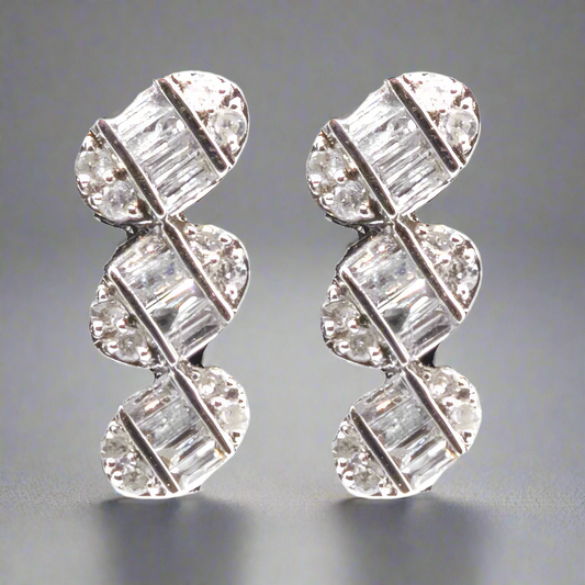 14k Three Oval Diamond Earrings