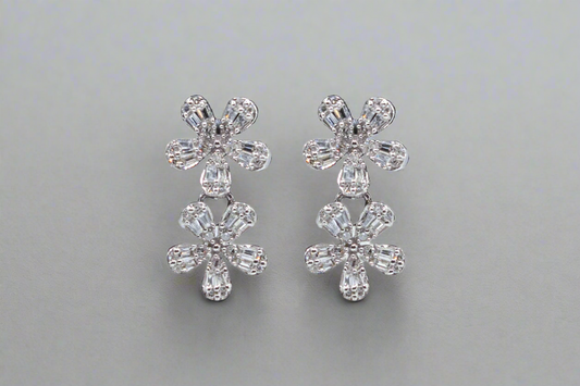 14k Gold Hanging Flower Diamond Earrings