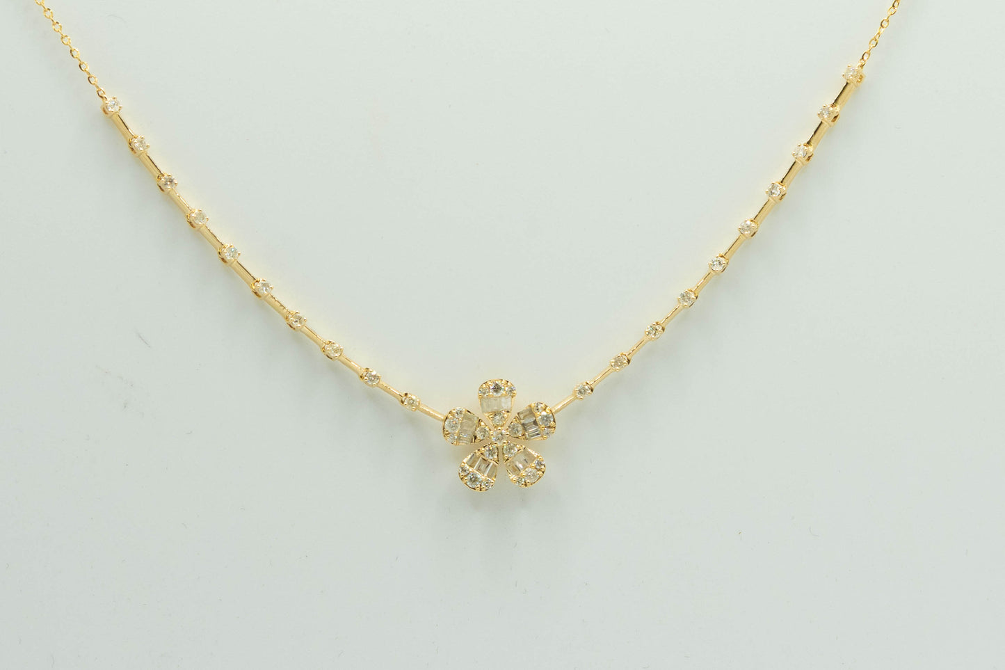 14k Gold Flower Bar Necklace