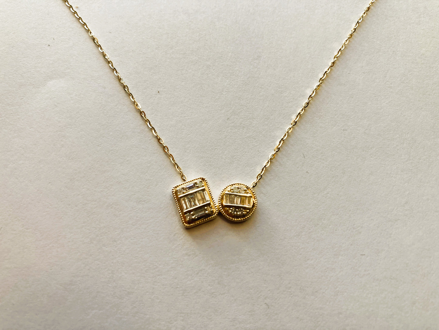 14k Gold Square and Circle Necklace