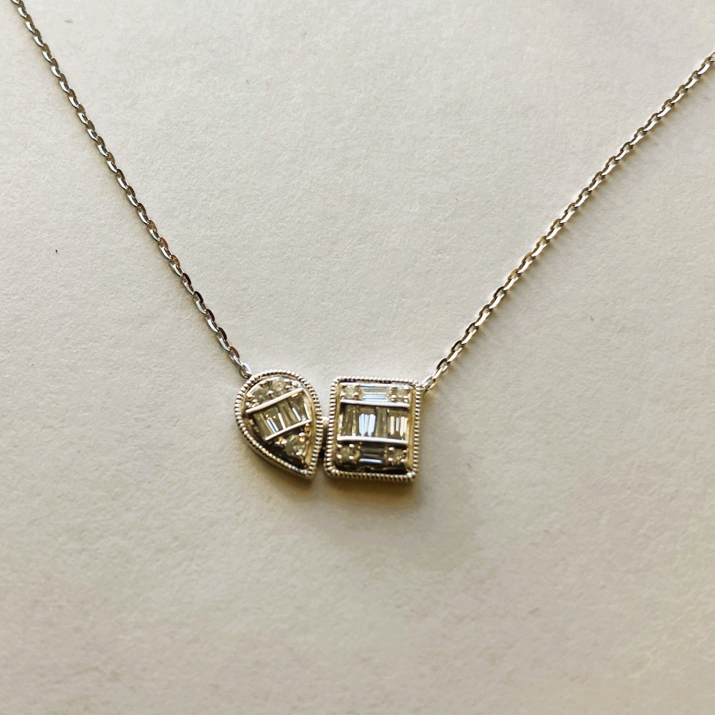 14k Gold Pear and Square Necklace