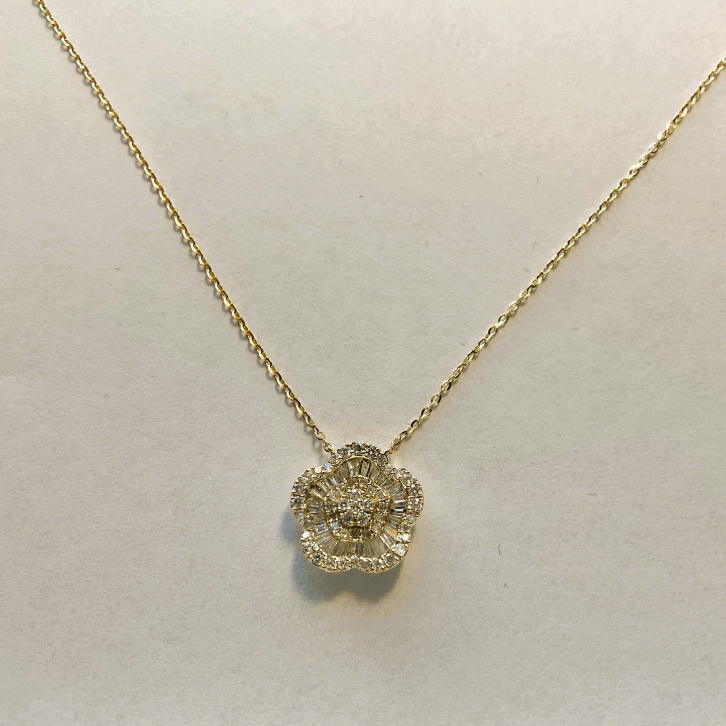 14k Gold Diamond Flower Necklace