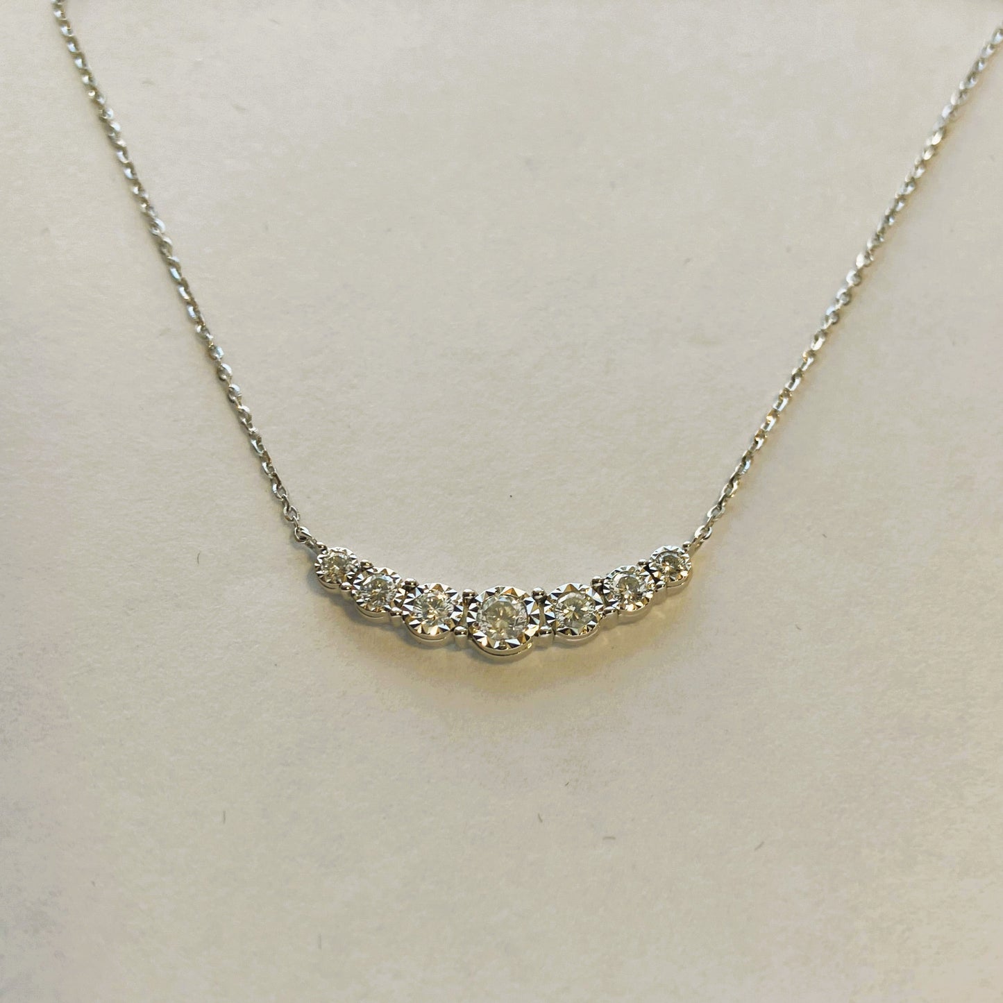 14k White Gold 7 Stone Bar Necklace