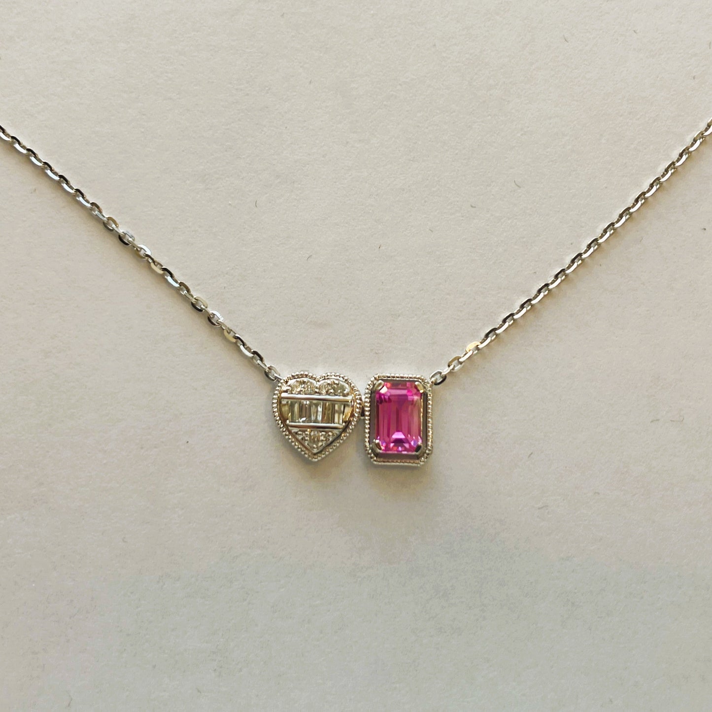 14k Gold Heart and Rectangle Necklace