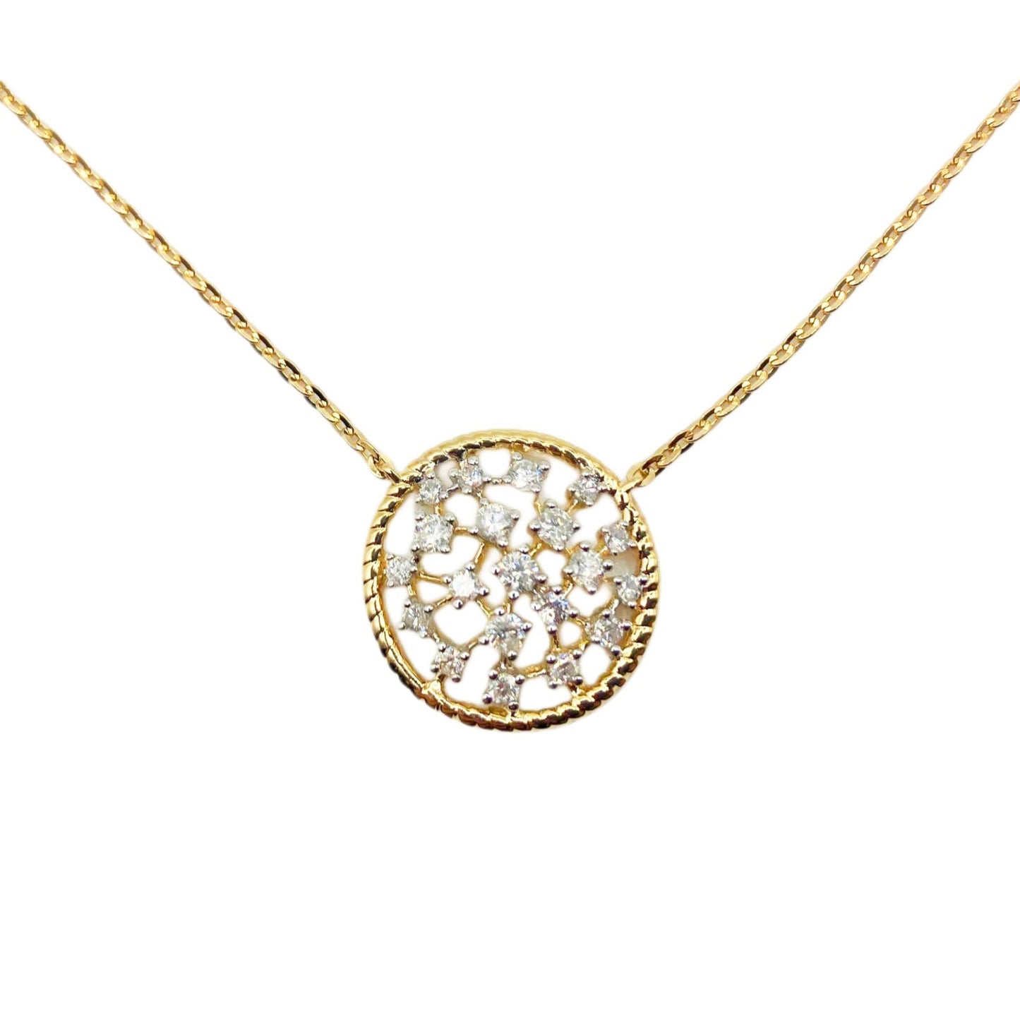 14k Gold Scattered Diamond Circle Necklace
