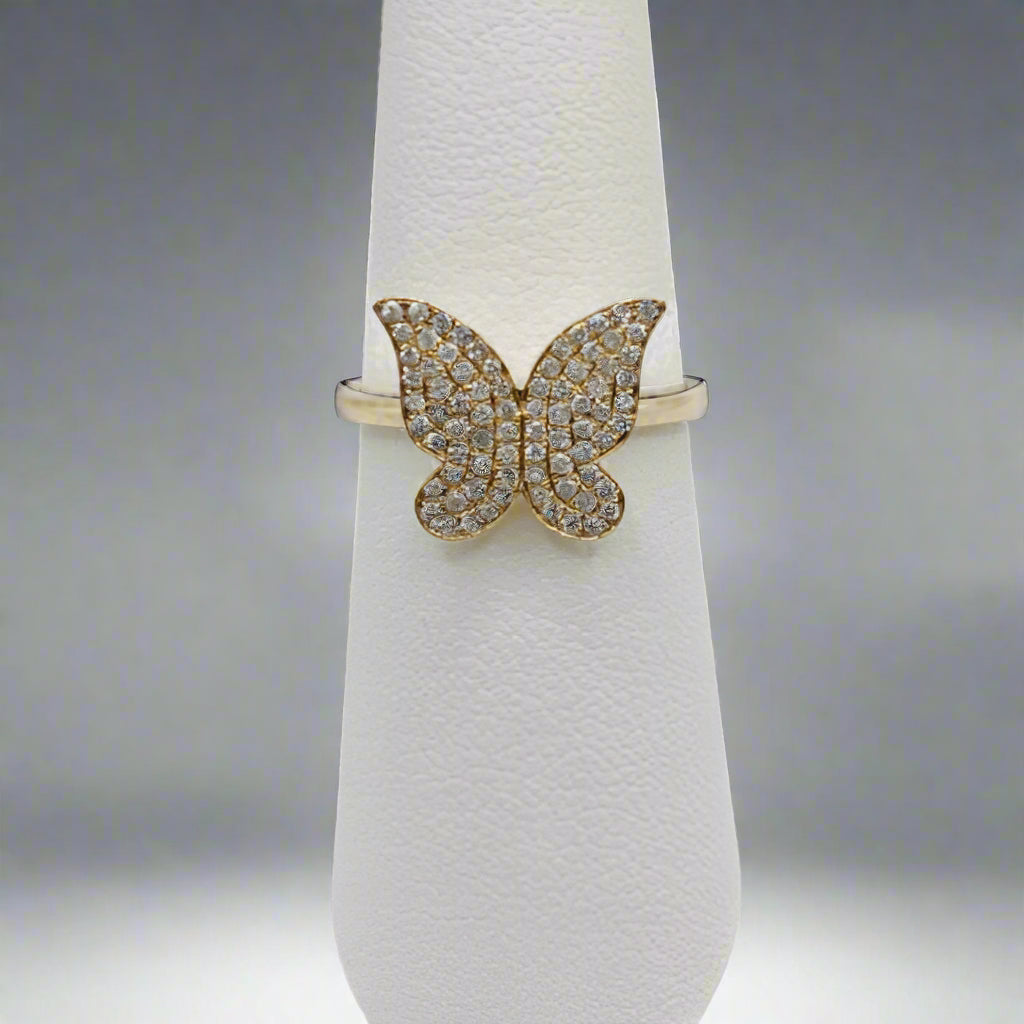14k Gold Diamond Butterfly Ring