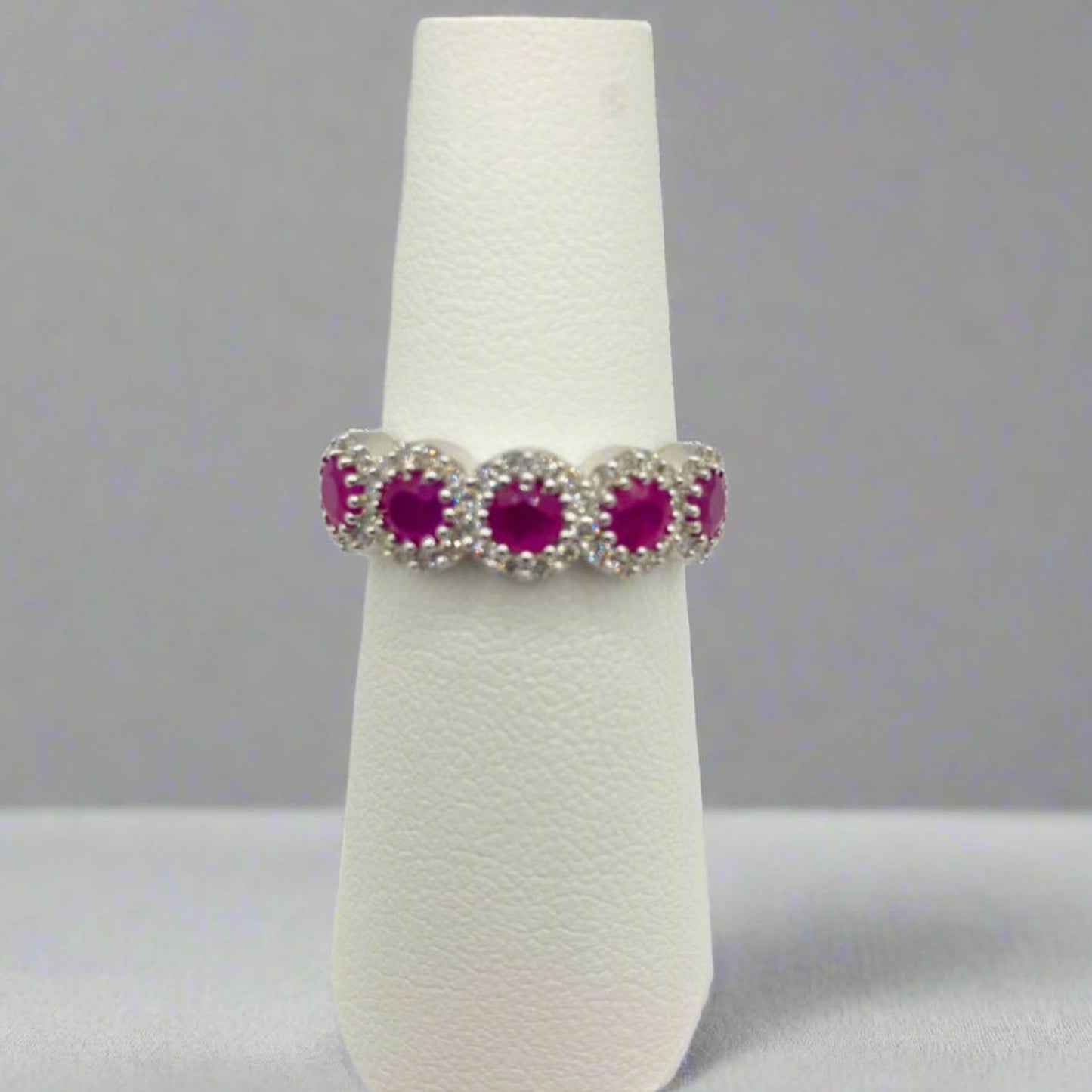 14k White Gold Diamond and Ruby Ring