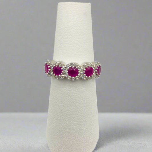14k White Gold Diamond and Ruby Ring