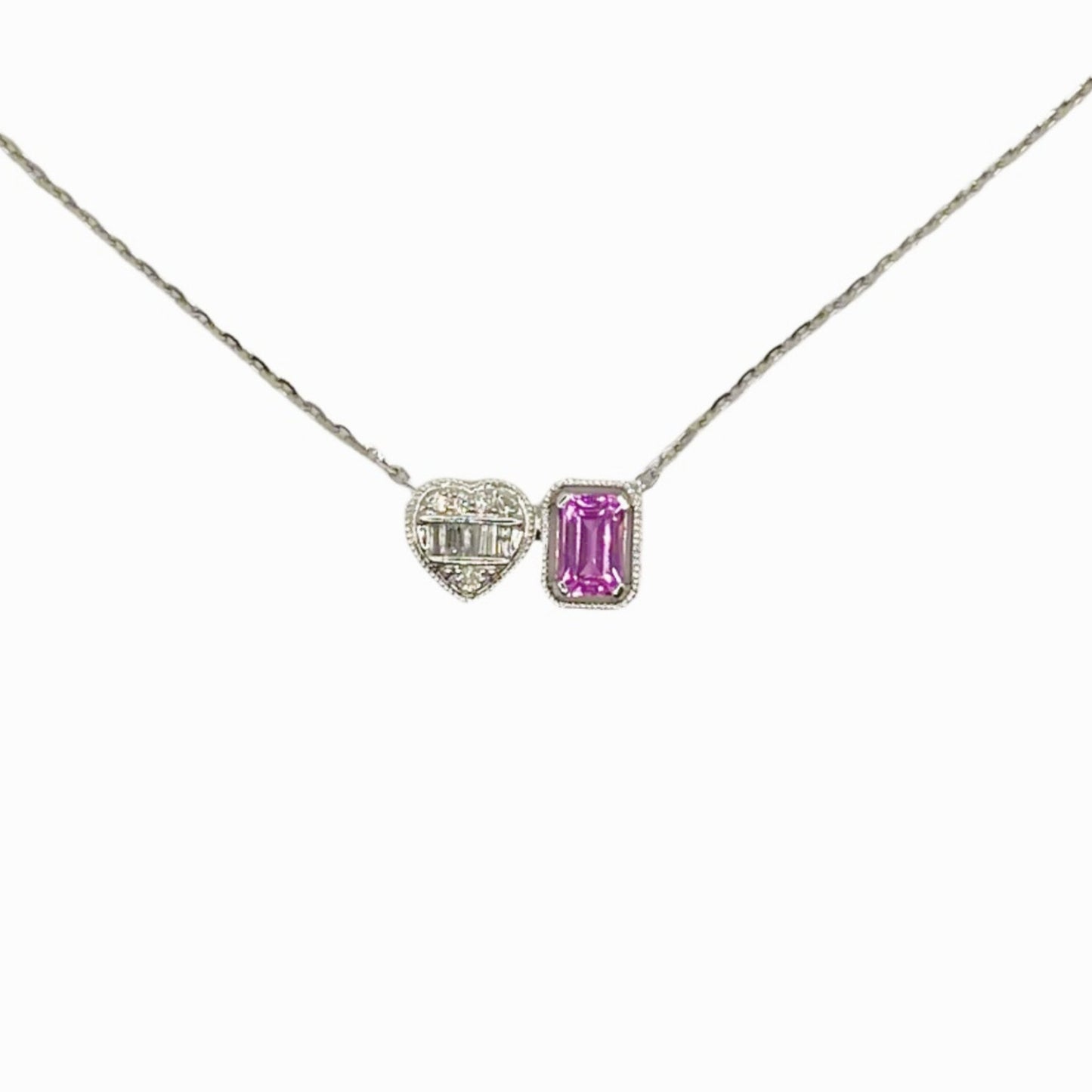 14k Gold Heart and Rectangle Necklace