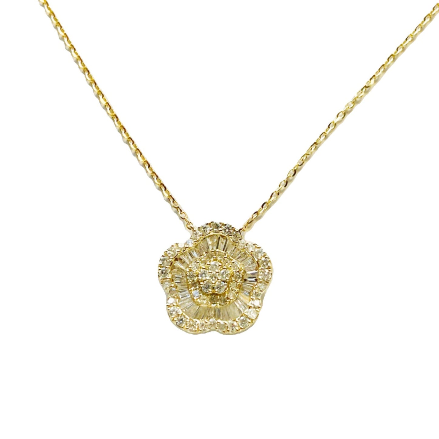 14k Gold Diamond Flower Necklace