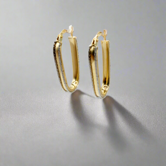14k Gold Oval Hoops With White Gold Border