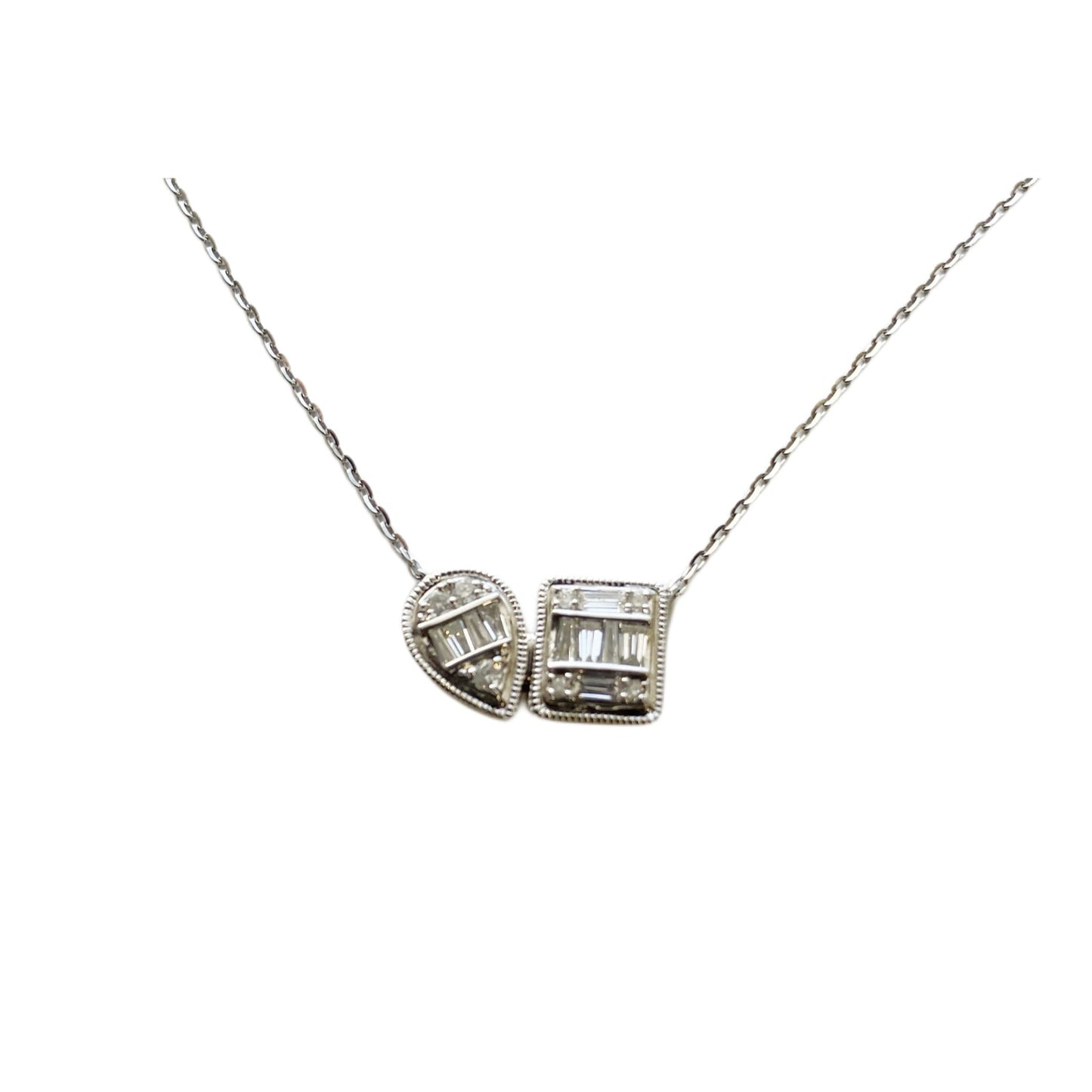 14k Gold Pear and Square Necklace