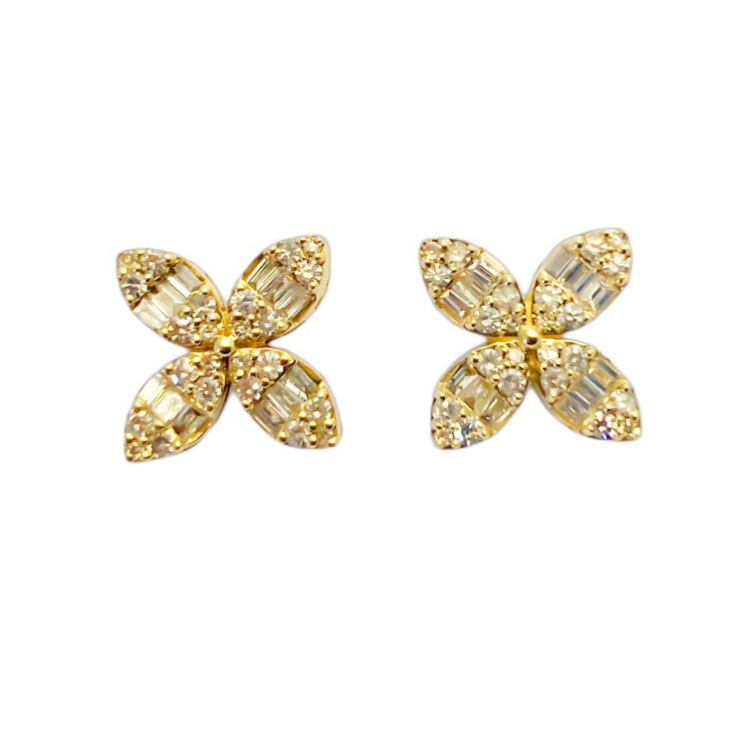 14k Gold Diamond Four Leaf Flower Earrings