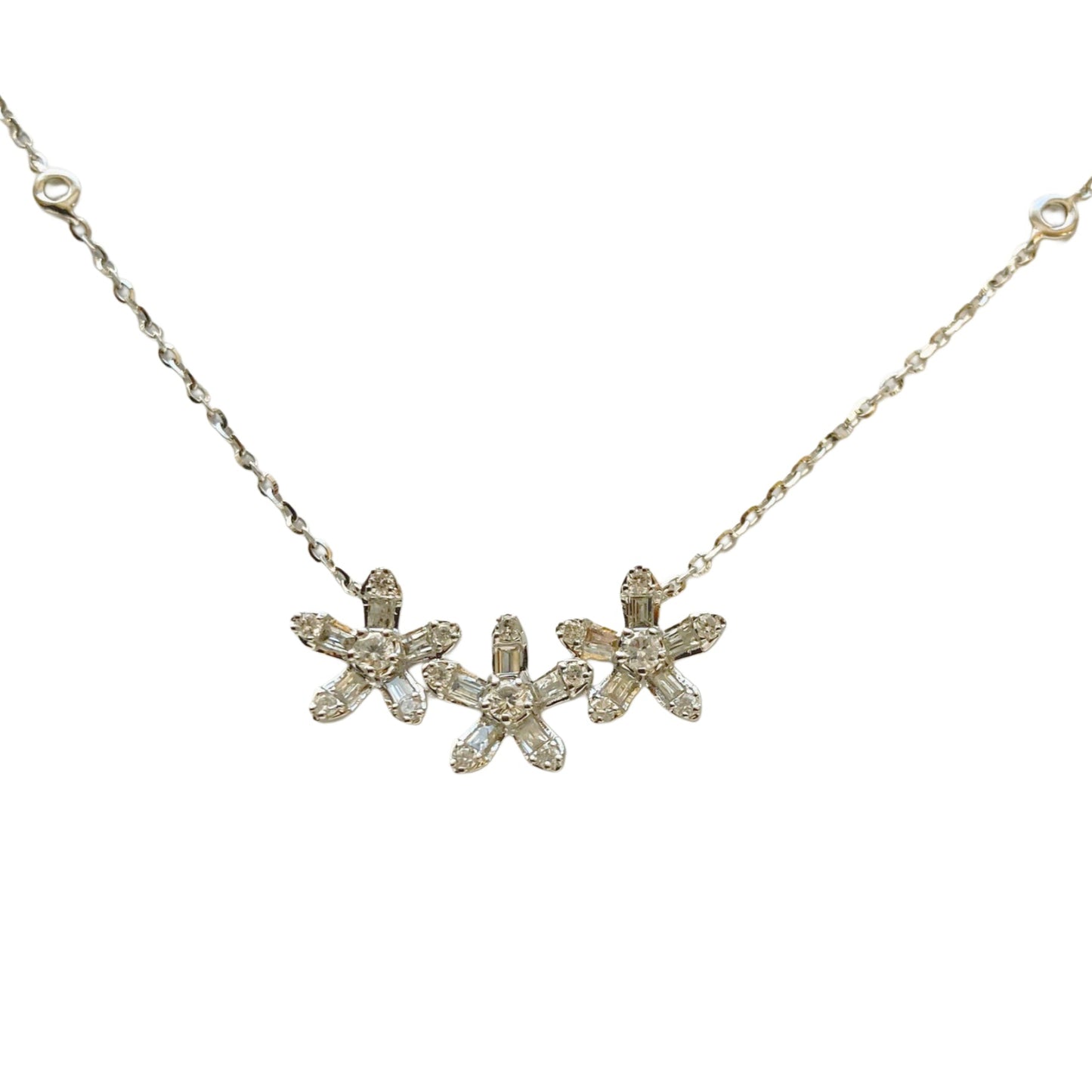 14k Gold Three Flower Diamond Necklace