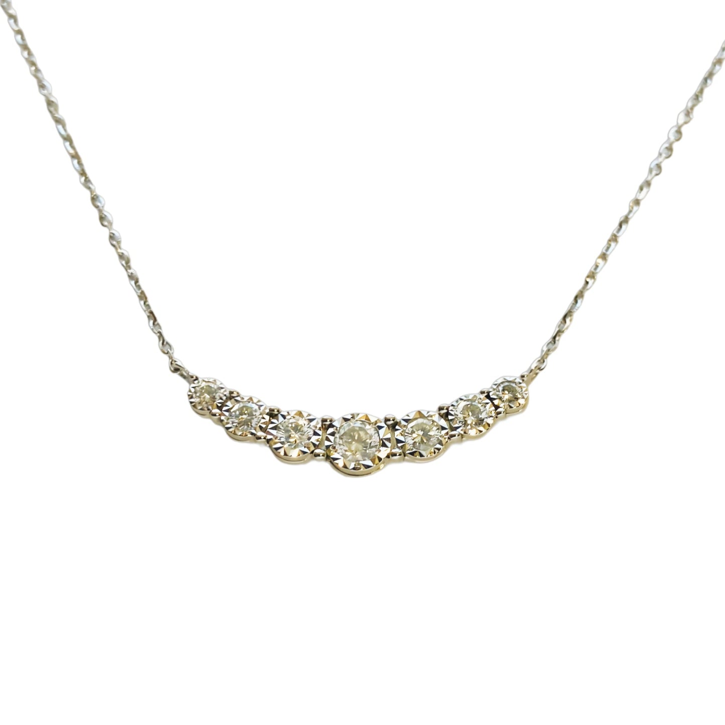 14k White Gold 7 Stone Bar Necklace