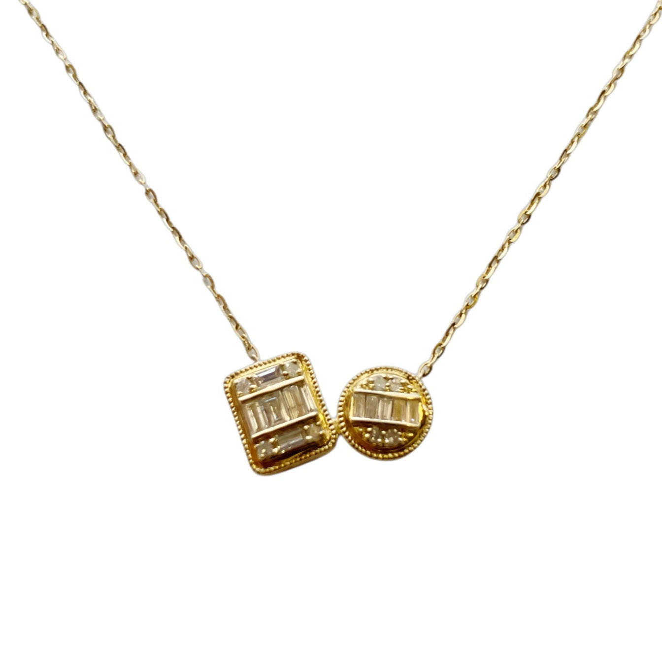 14k Gold Square and Circle Necklace