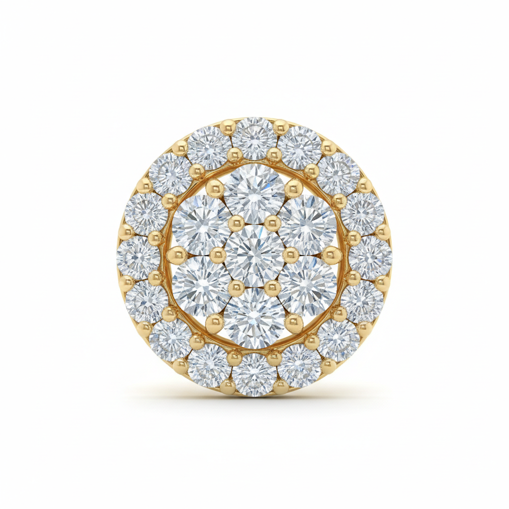 14k Yellow Gold Circle Stud Diamond Earrings