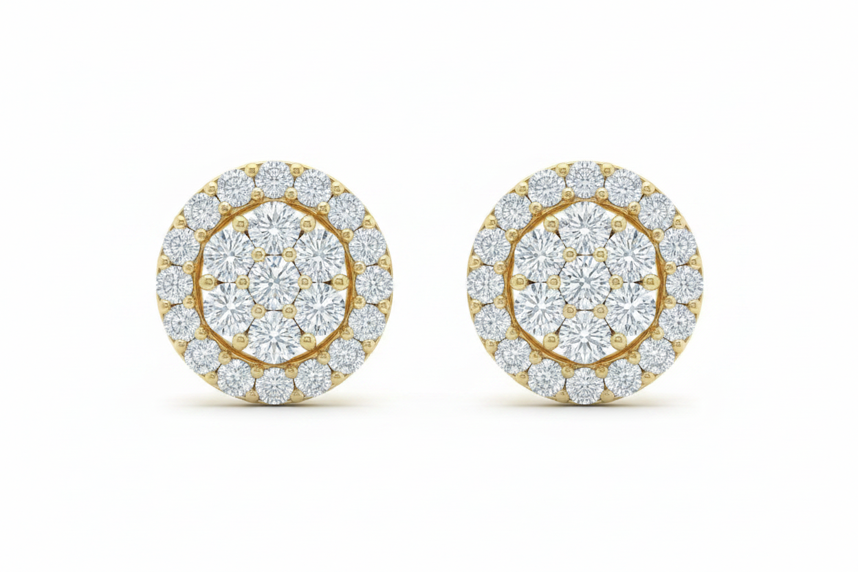 14k Yellow Gold Circle Stud Diamond Earrings