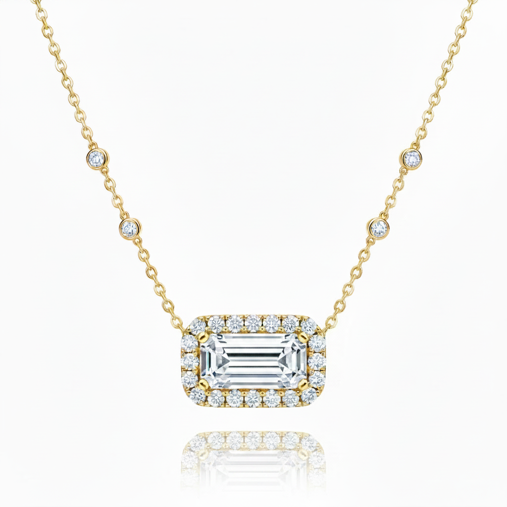 14k Gold Diamond Rectangle Necklace