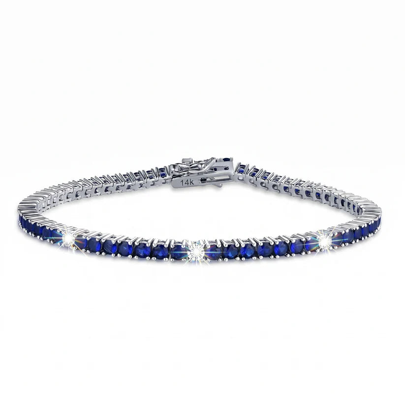 14k Lab Grown Sapphire and Diamond Tennis Bracelet