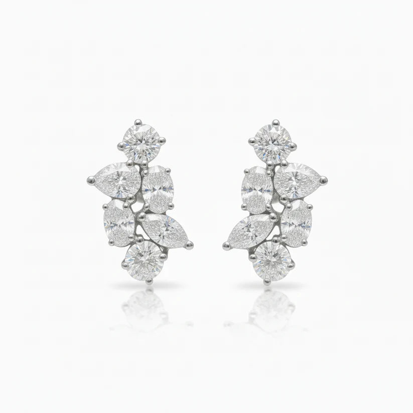 14k Lab Grown Diamond Mixed Cut Cluster Earrings