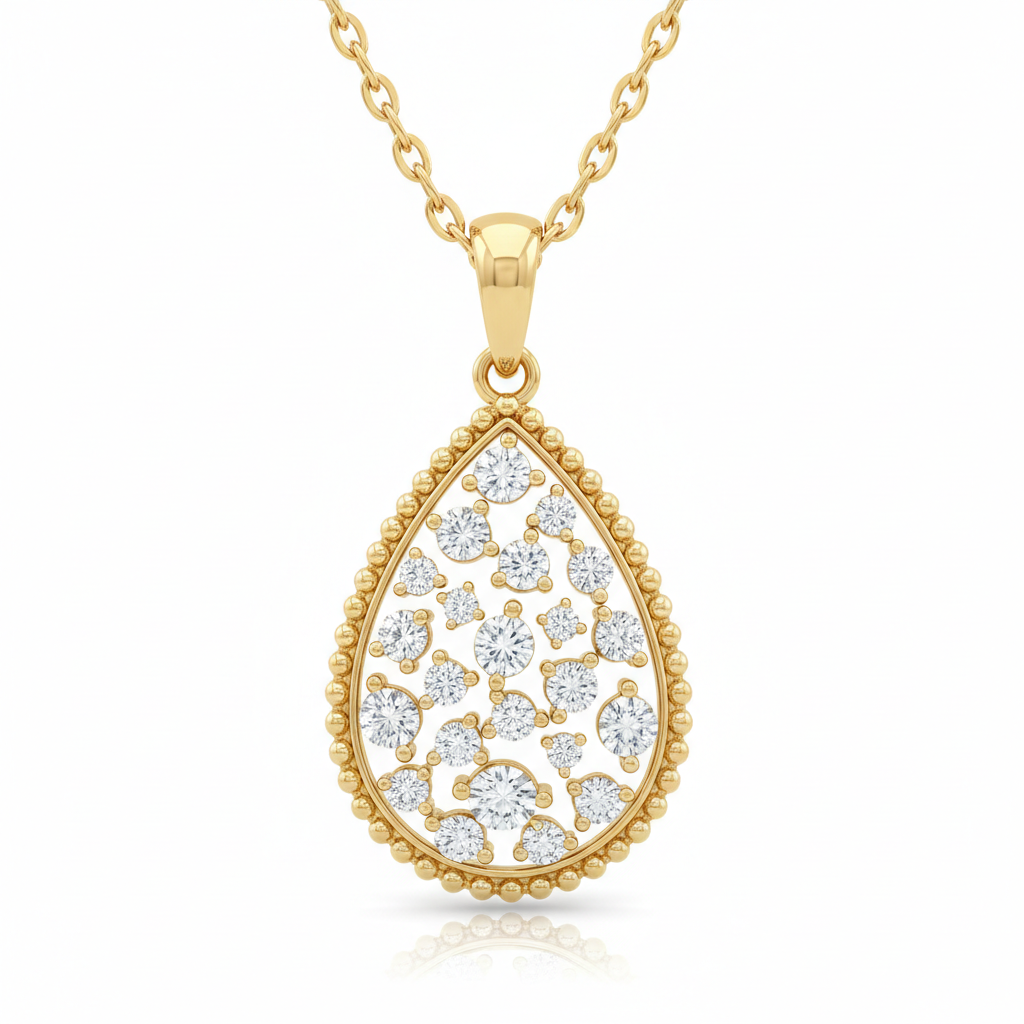 14k Gold Bezel Teardrop Diamond Necklace