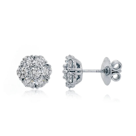 14K 7 Stone Lab Grown Diamond Flower Cluster Earrings