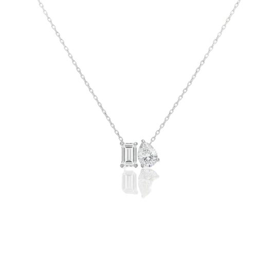 14k Lab Grown Diamond Emerald Cut and Pear Shaped Necklace