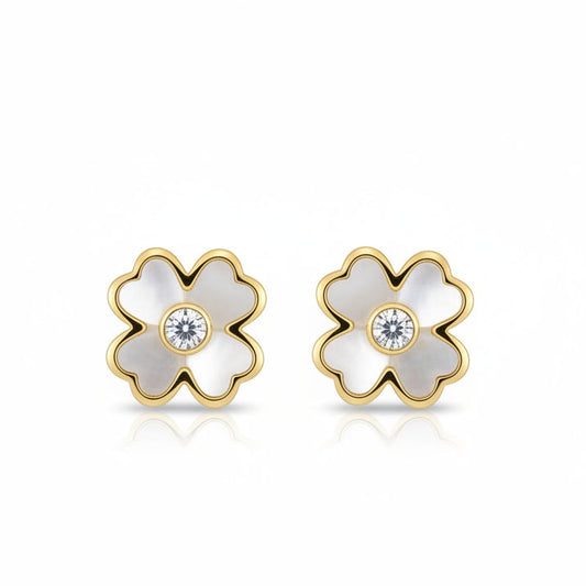 14k Gold Mother of Pearl Flower Earrings