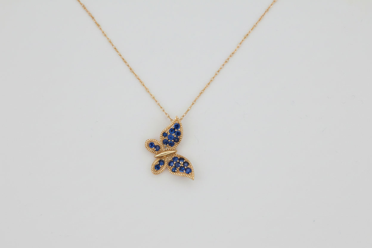 10k Gold Butterfly Necklace with Sapphires