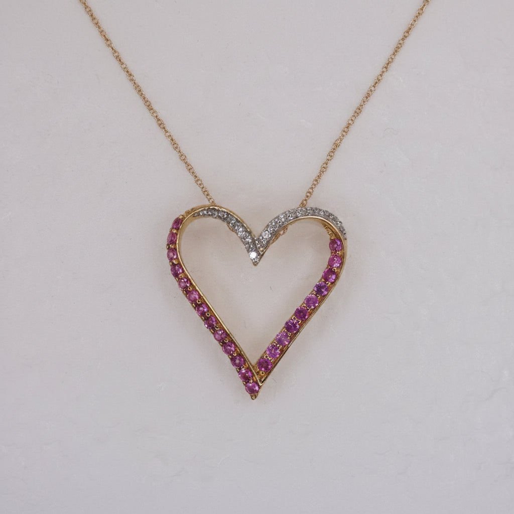 14k Gold Heart Necklace with Pink Sapphires