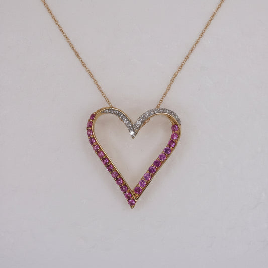 14k Gold Heart Necklace with Pink Sapphires