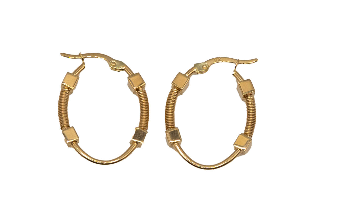 14k Gold Squares on Hoop Earrings