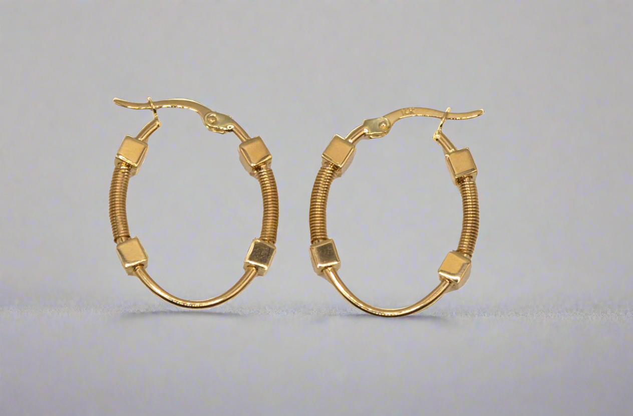 14k Gold Squares on Hoop Earrings