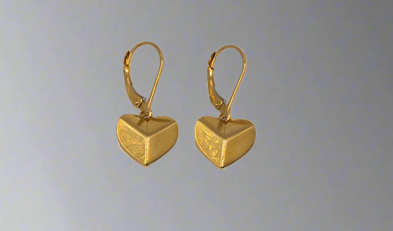 14k Gold Shiny Geometric Heart Shaped Earrings