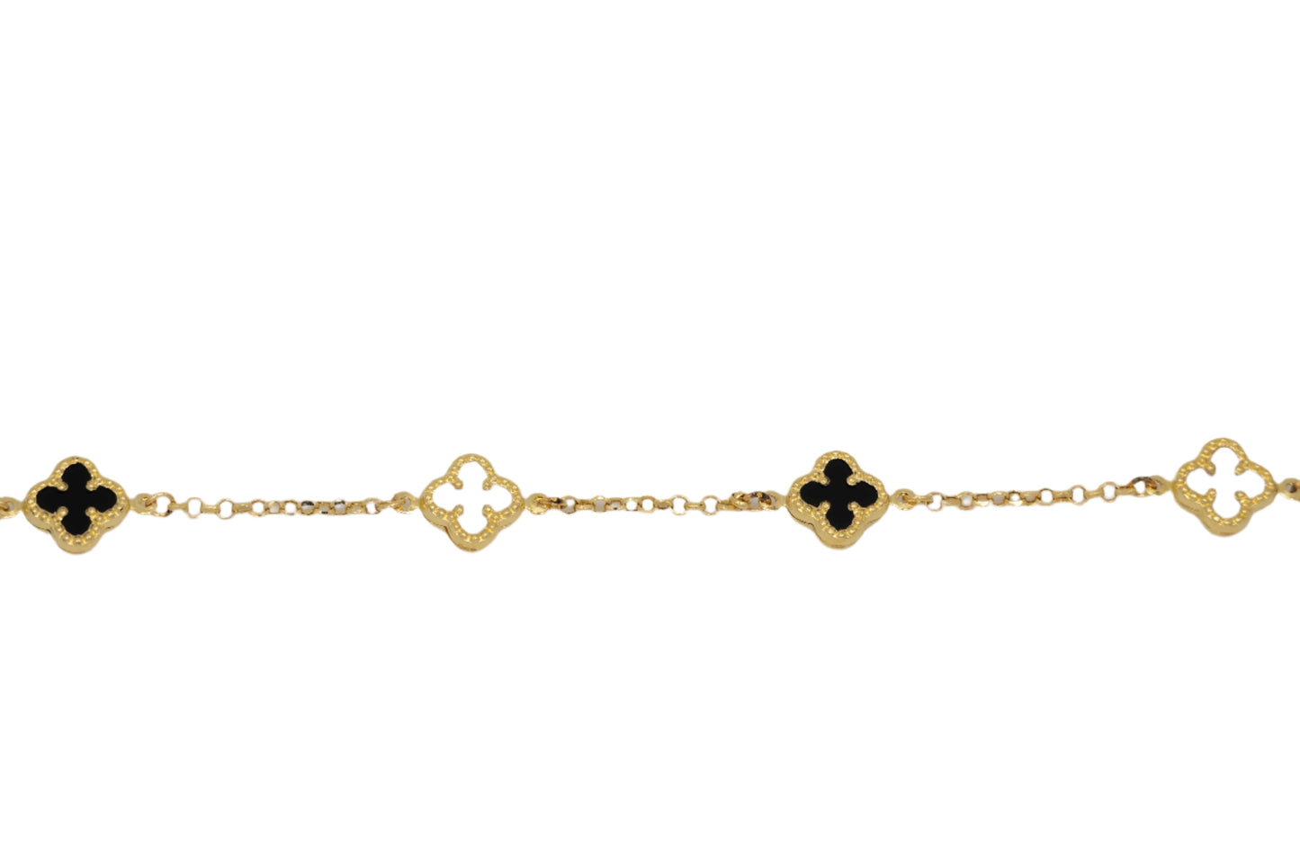 14k Gold Black and White Clover Bracelet