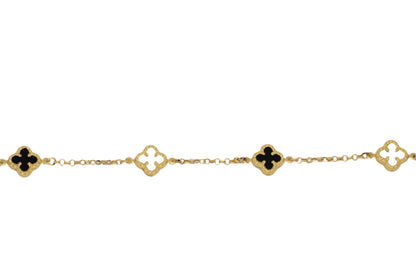 14k Gold Black and White Clover Bracelet